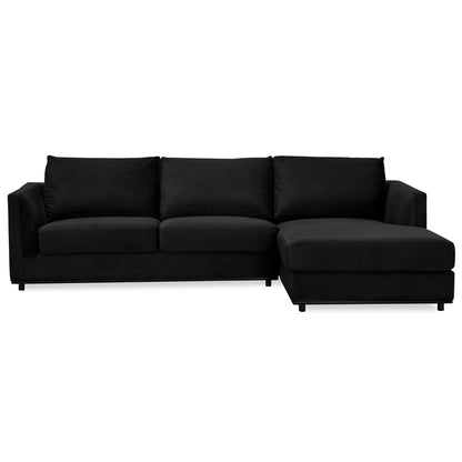 Kennedi 2 Seater Velvet Fabric Corner Sofa Lounge RHF Chaise - Black - Cosy Abode