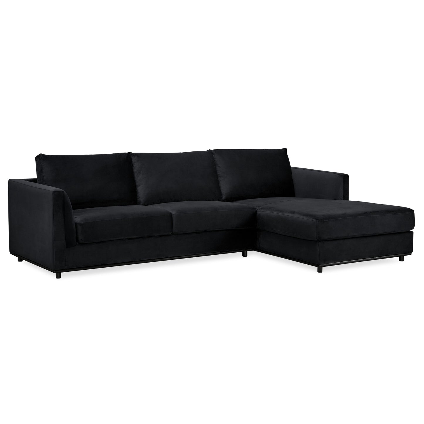 Kennedi 2 Seater Velvet Fabric Corner Sofa Lounge RHF Chaise - Black - Cosy Abode