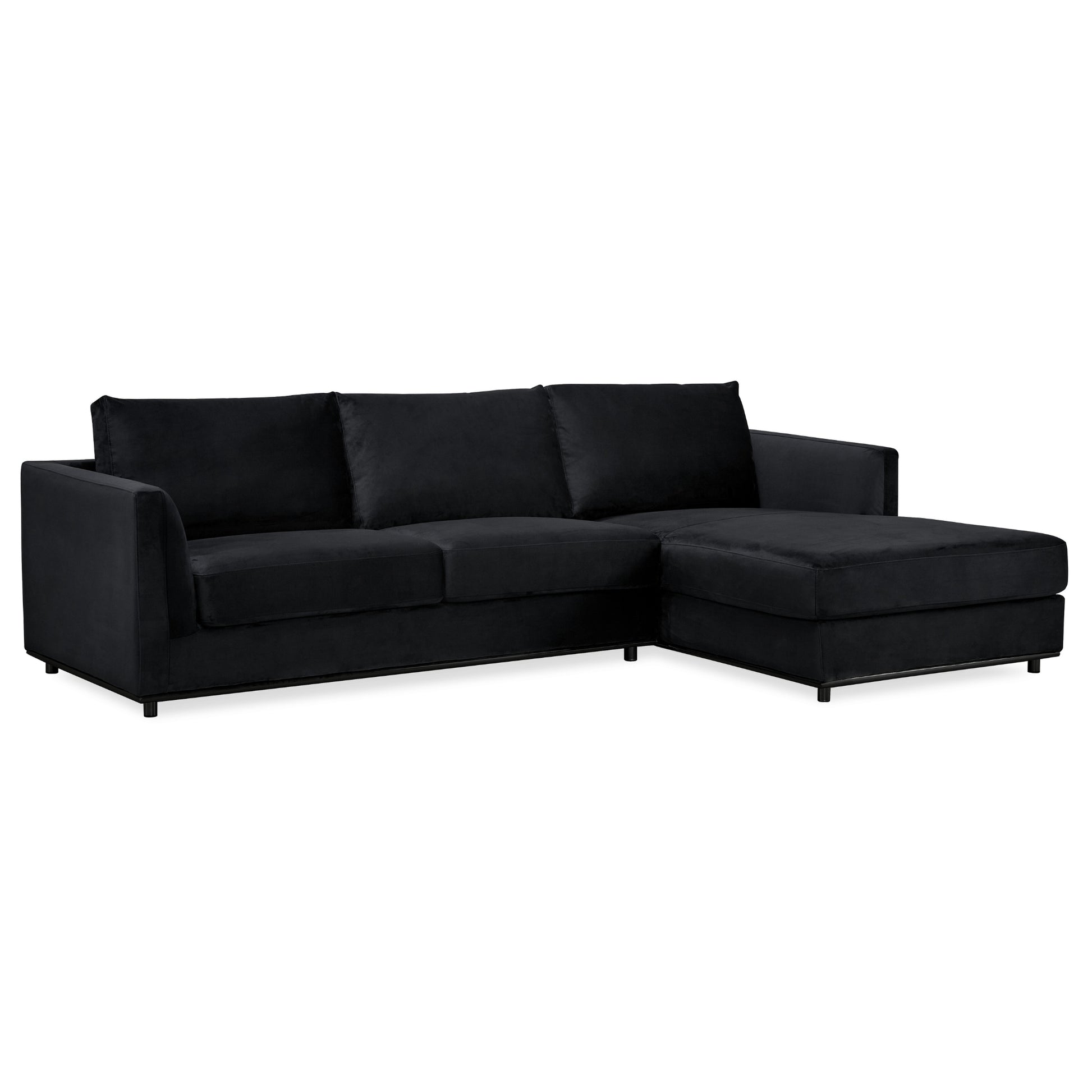 Kennedi 2 Seater Velvet Fabric Corner Sofa Lounge RHF Chaise - Black - Cosy Abode