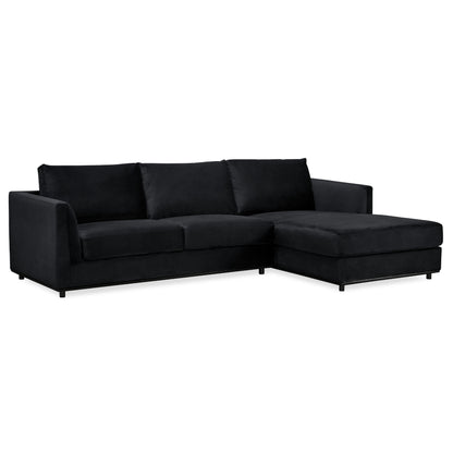 Kennedi 2 Seater Velvet Fabric Corner Sofa Lounge RHF Chaise - Black - Cosy Abode