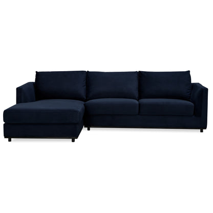 Kennedi 2 Seater Velvet Fabric Corner Sofa Lounge LHF Chaise - Navy - Cosy Abode