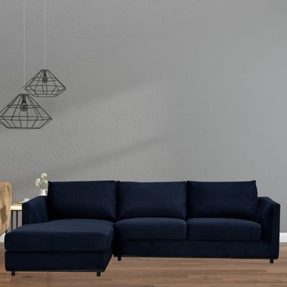 Kennedi 2 Seater Velvet Fabric Corner Sofa Lounge LHF Chaise - Navy - Cosy Abode