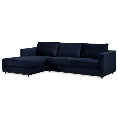 Kennedi 2 Seater Velvet Fabric Corner Sofa Lounge LHF Chaise - Navy - Cosy Abode