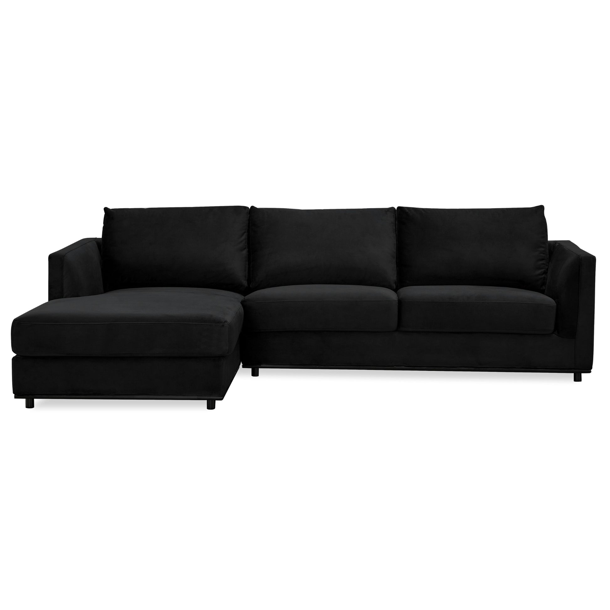 Kennedi 2 Seater Velvet Fabric Corner Sofa Lounge LHF Chaise - Black - Cosy Abode