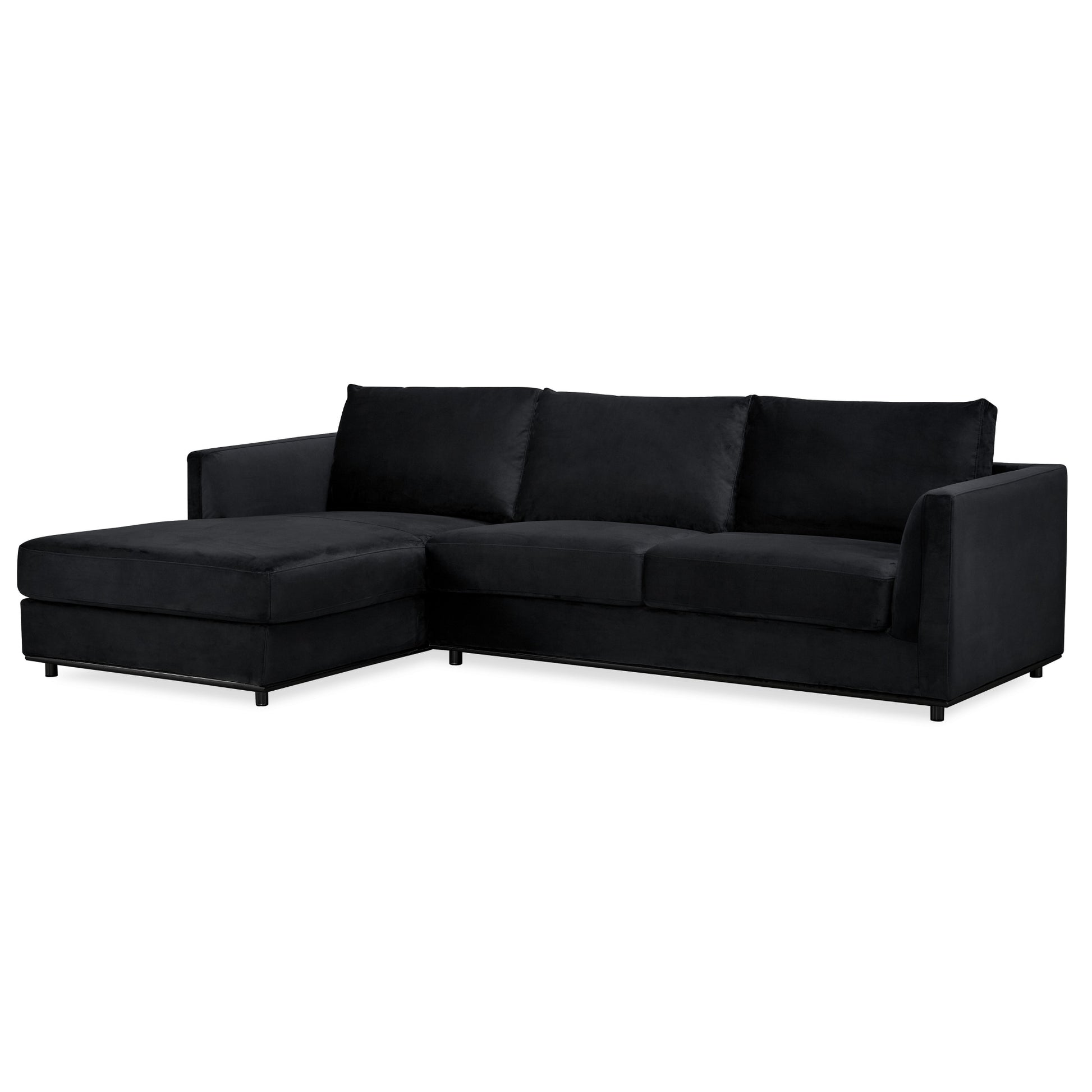 Kennedi 2 Seater Velvet Fabric Corner Sofa Lounge LHF Chaise - Black - Cosy Abode