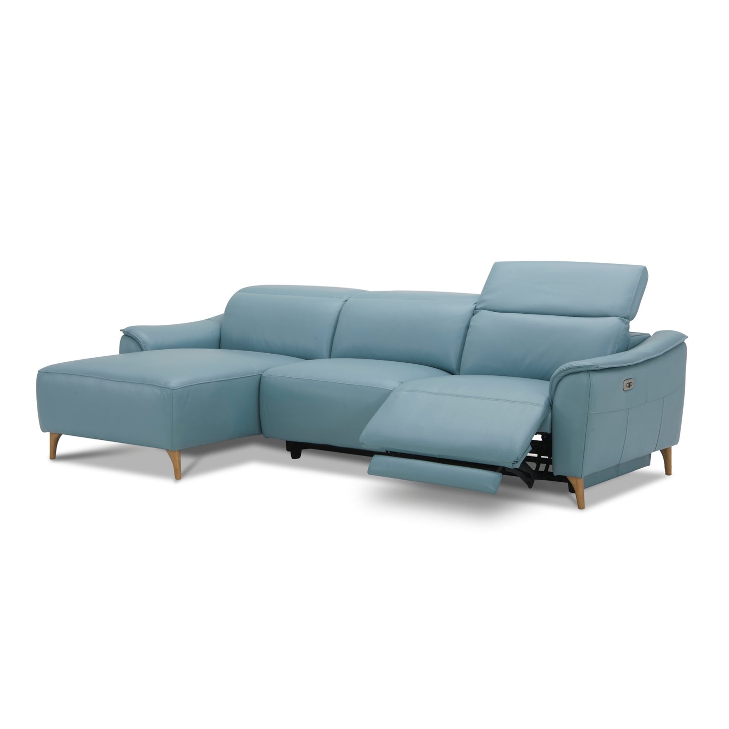 Inala 2 Seater Genuine Leather Sofa Lounge Electric Powered Recliner RHF Chaise Blue - Cosy Abode