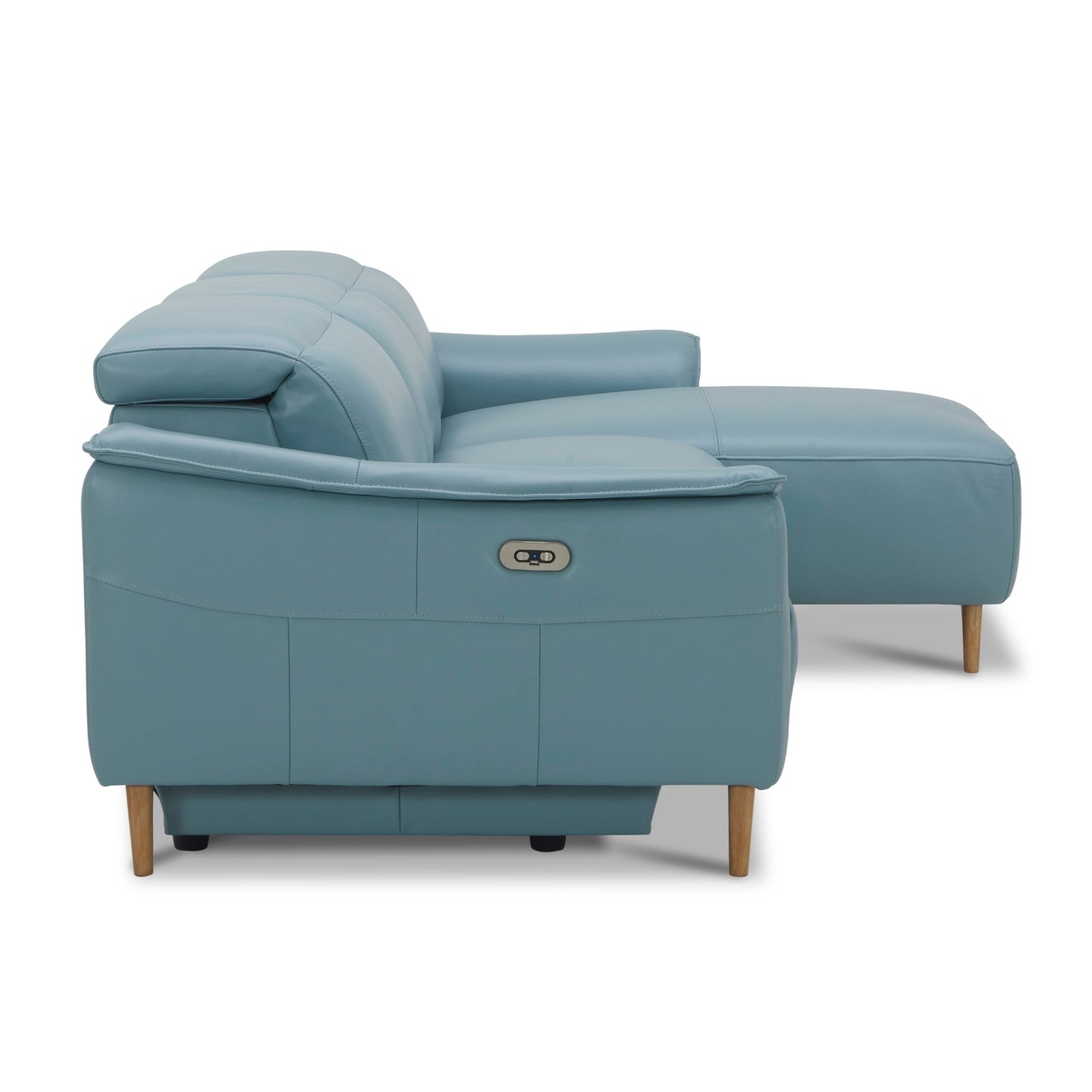 Inala 2 Seater Genuine Leather Sofa Lounge Electric Powered Recliner RHF Chaise Blue - Cosy Abode