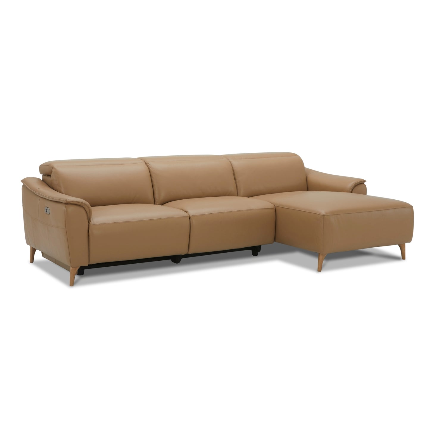 Inala 2 Seater Genuine Leather Sofa Lounge Electric Powered Recliner RHF Chaise Latte - Cosy Abode