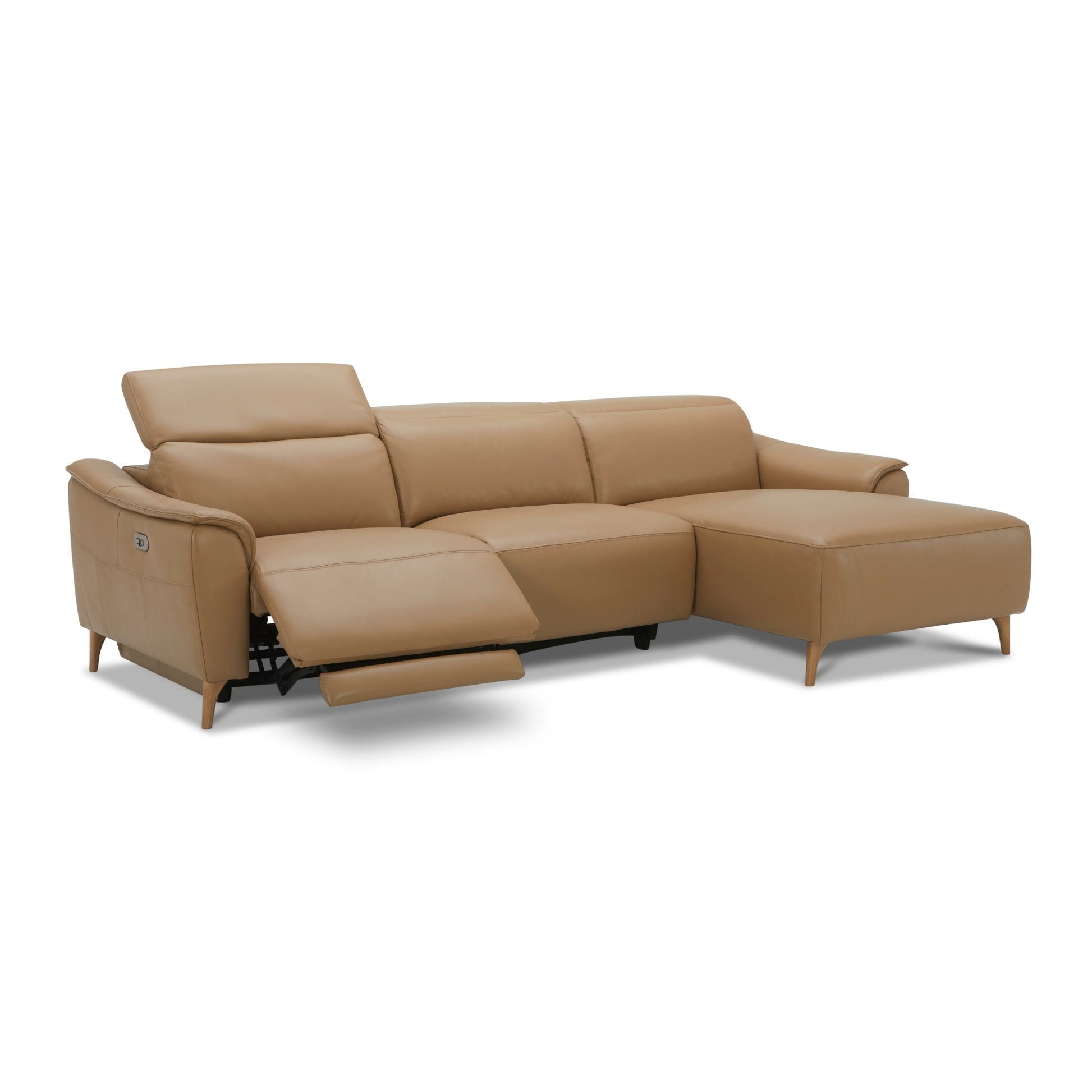 Inala 2 Seater Genuine Leather Sofa Lounge Electric Powered Recliner RHF Chaise Latte - Cosy Abode