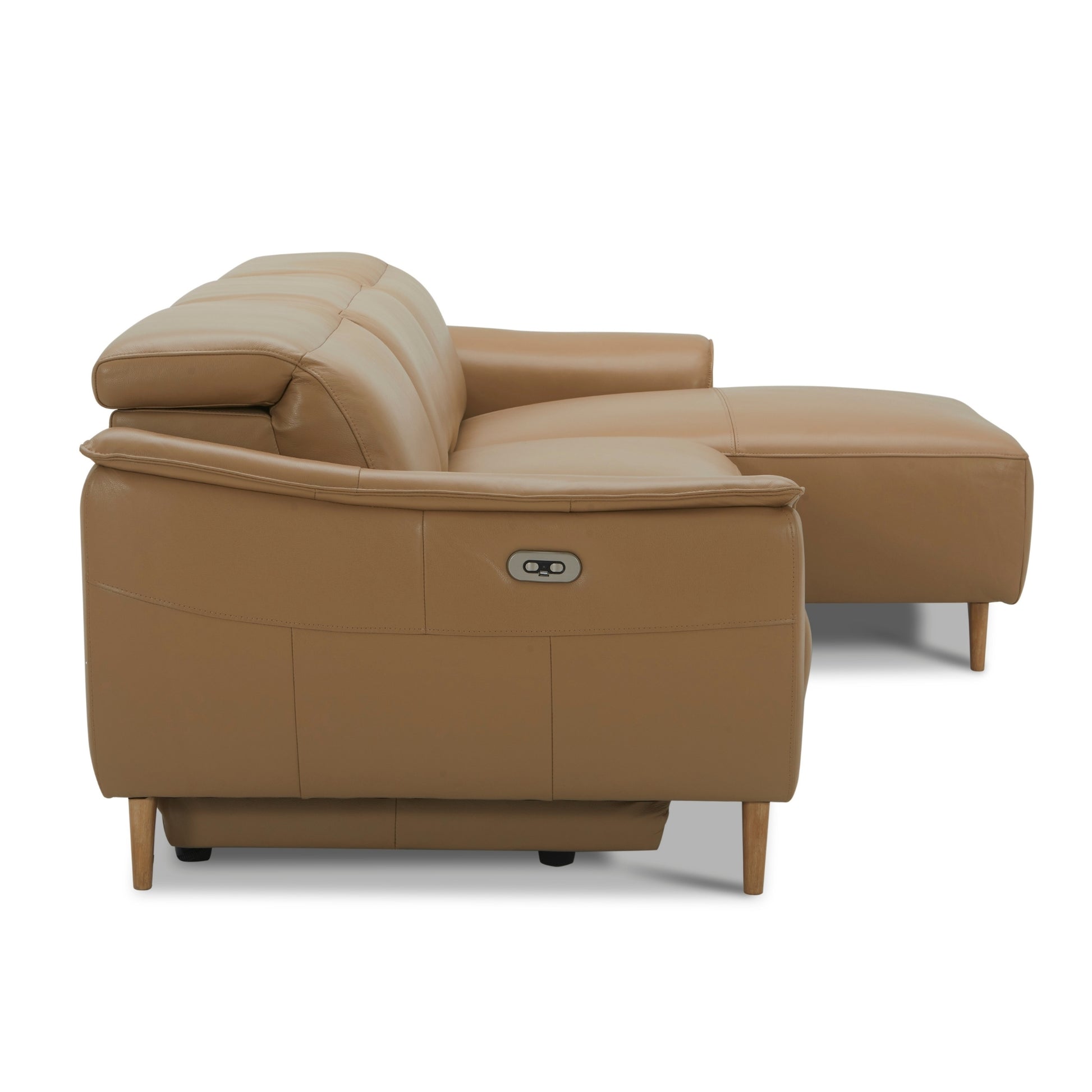 Inala 2 Seater Genuine Leather Sofa Lounge Electric Powered Recliner RHF Chaise Latte - Cosy Abode
