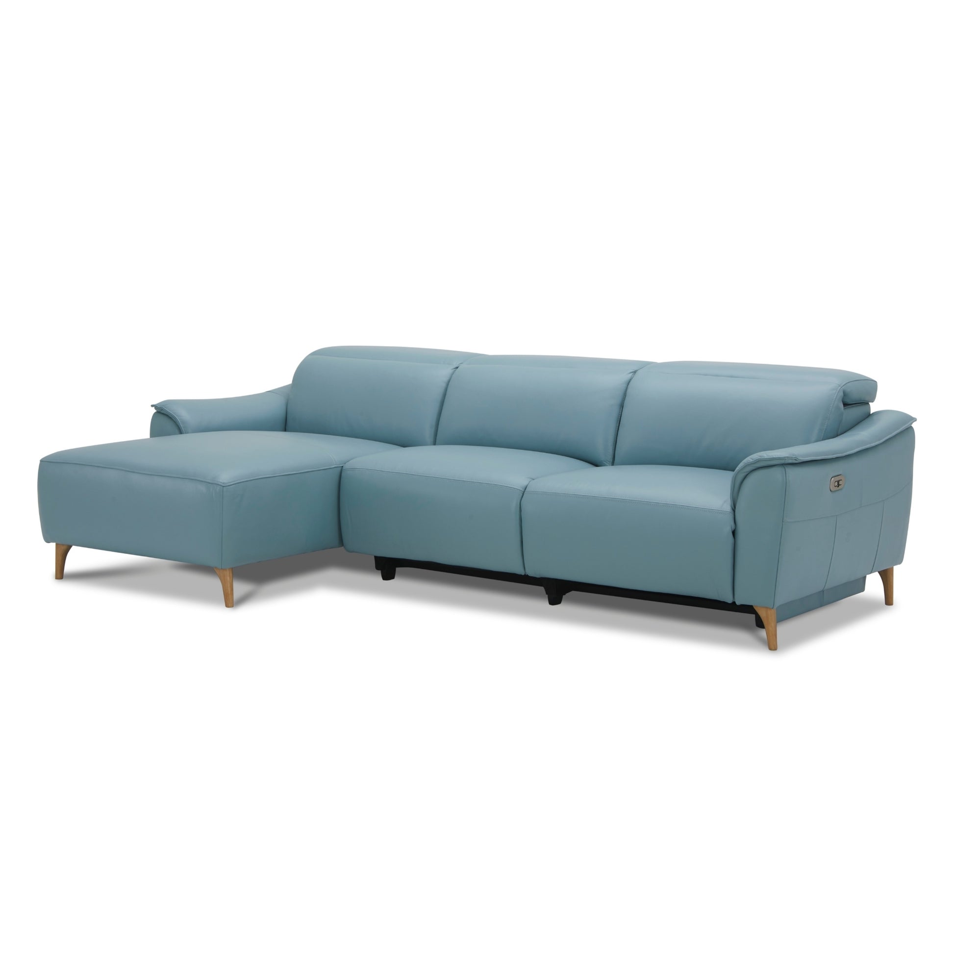 Inala 2 Seater Genuine Leather Sofa Lounge Electric Powered Recliner LHF Chaise Blue - Cosy Abode
