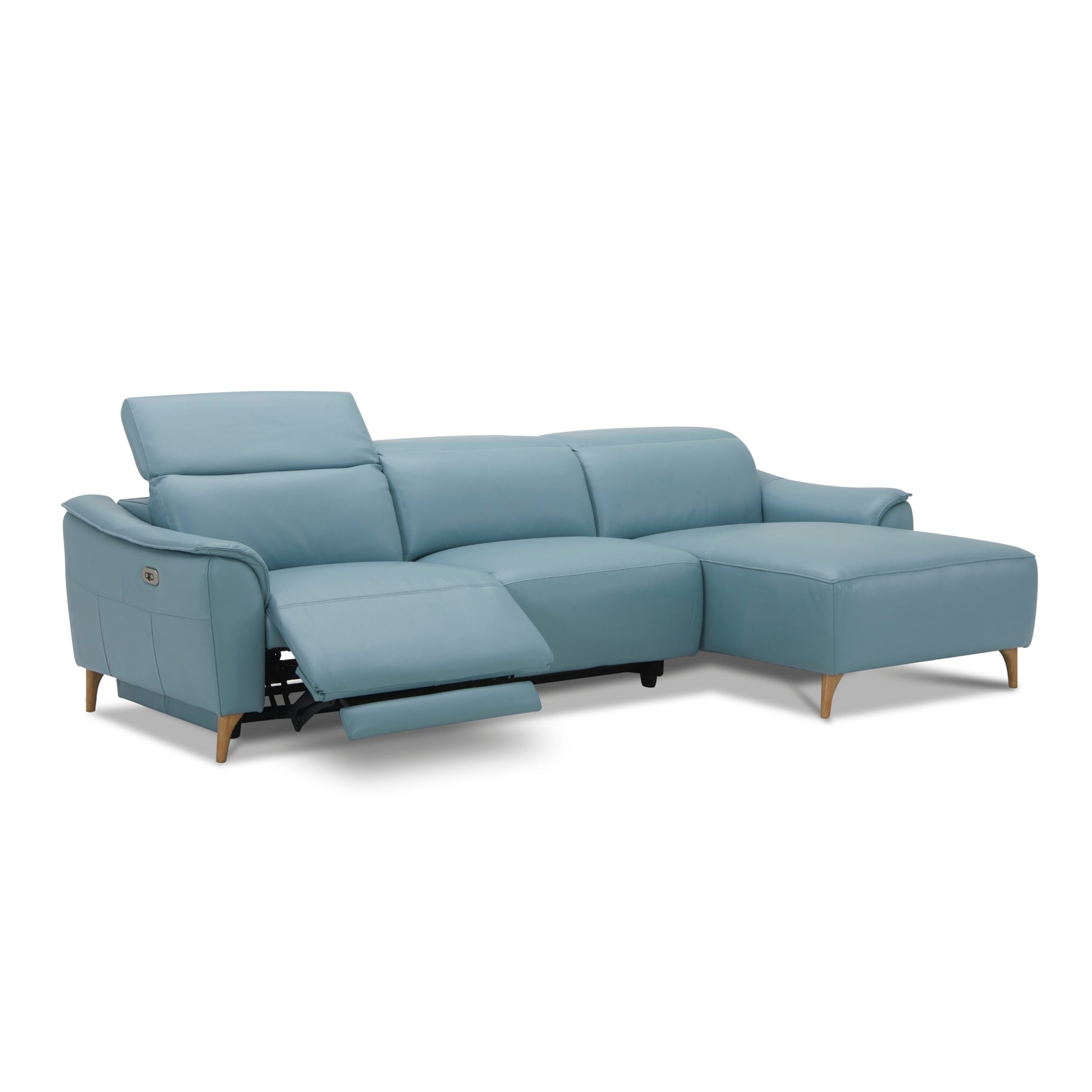 Inala 2 Seater Genuine Leather Sofa Lounge Electric Powered Recliner LHF Chaise Blue - Cosy Abode
