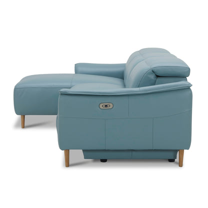 Inala 2 Seater Genuine Leather Sofa Lounge Electric Powered Recliner LHF Chaise Blue - Cosy Abode