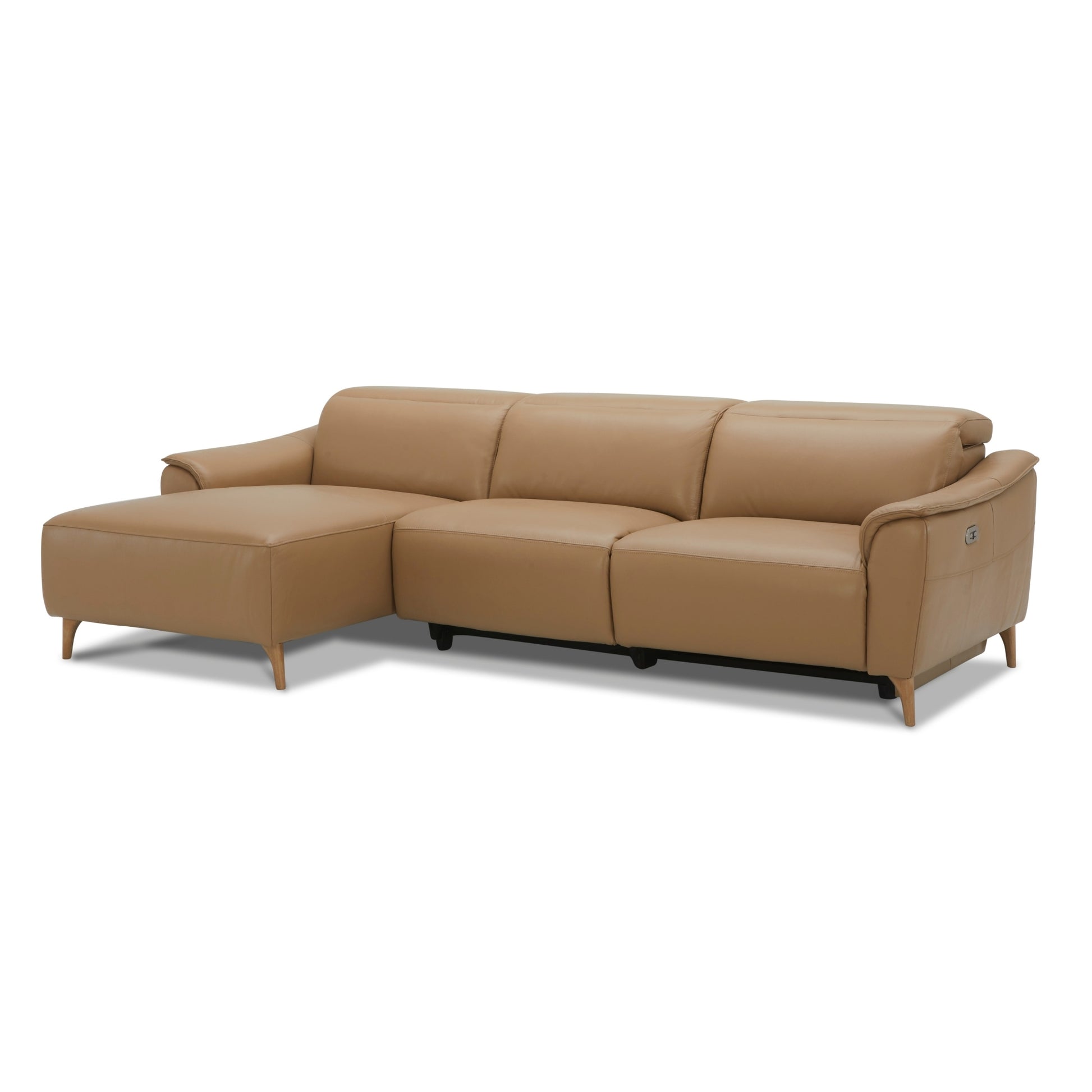 Inala 2 Seater Genuine Leather Sofa Lounge Electric Powered Recliner LHF Chaise Latte - Cosy Abode
