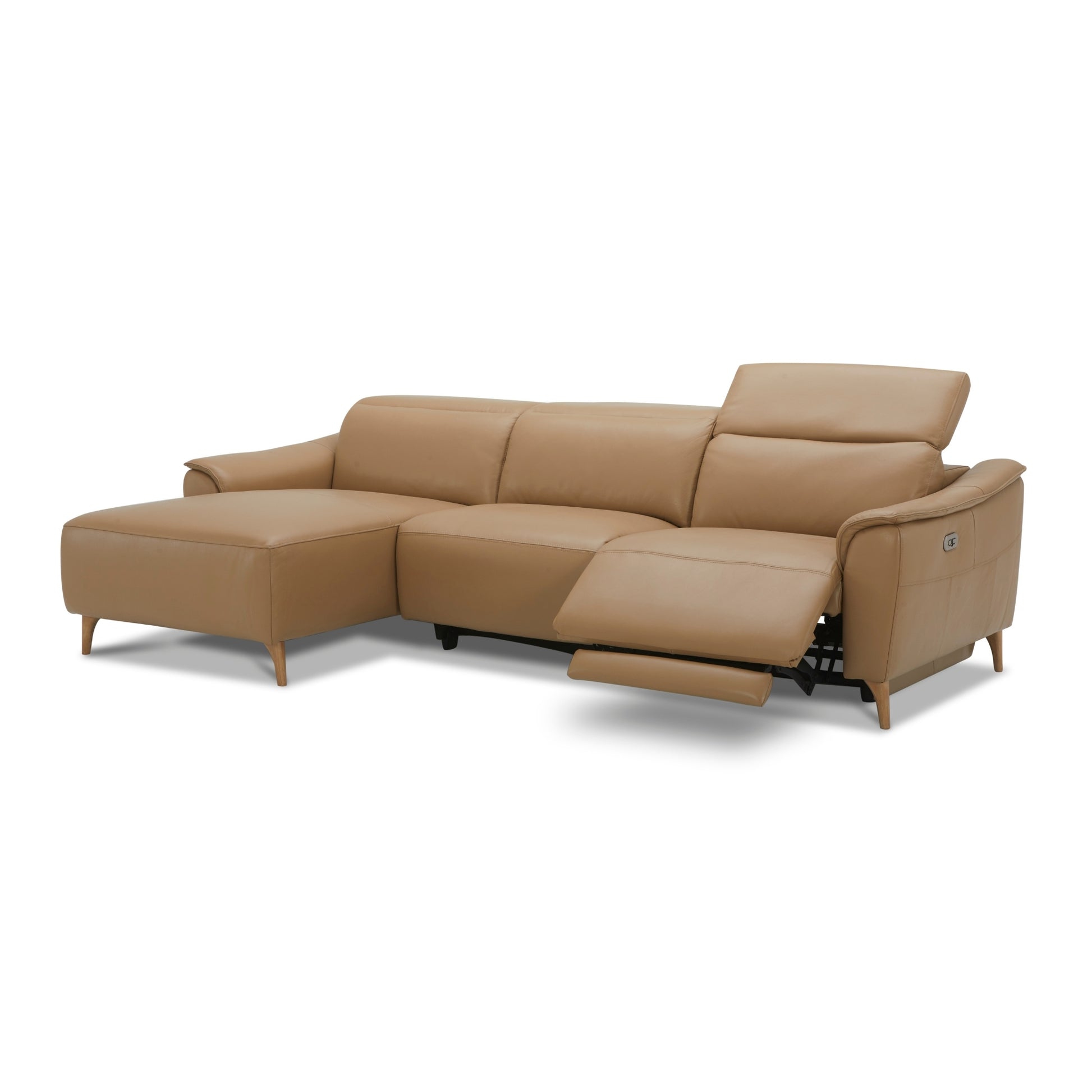 Inala 2 Seater Genuine Leather Sofa Lounge Electric Powered Recliner LHF Chaise Latte - Cosy Abode