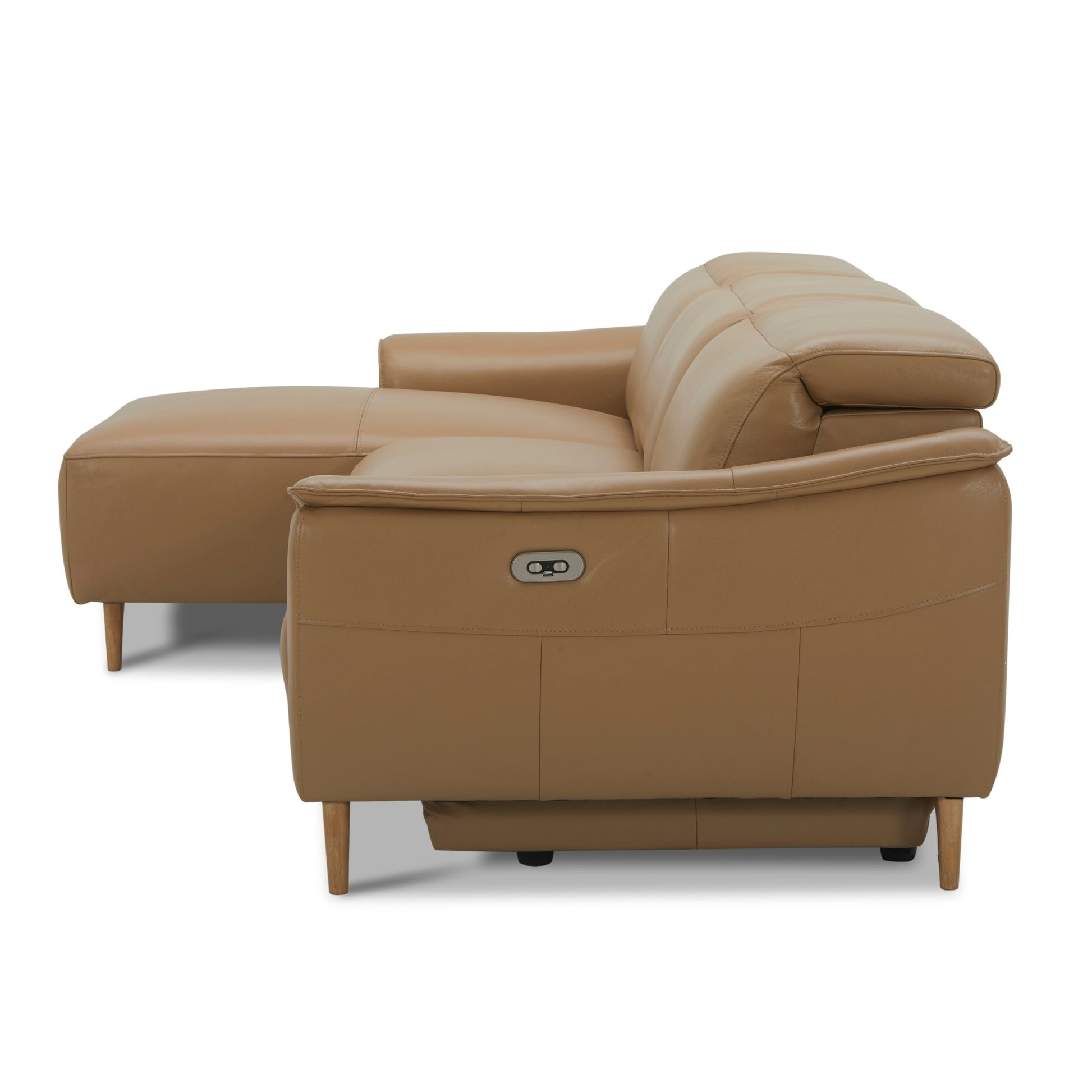 Inala 2 Seater Genuine Leather Sofa Lounge Electric Powered Recliner LHF Chaise Latte - Cosy Abode