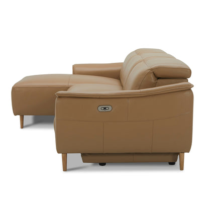 Inala 2 Seater Genuine Leather Sofa Lounge Electric Powered Recliner LHF Chaise Latte - Cosy Abode