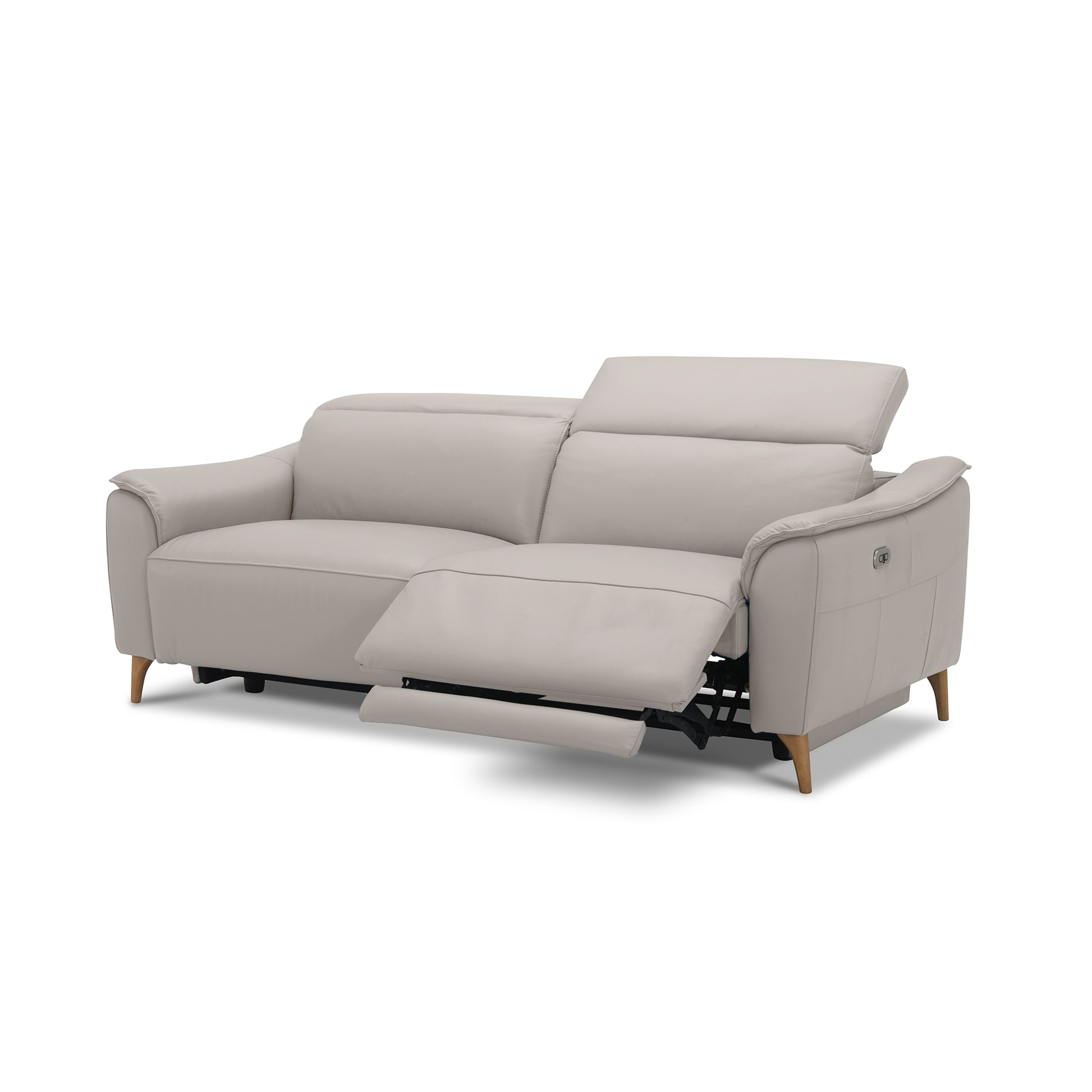 Inala 2.5 Seater Genuine Leather Sofa Lounge Electric Powered Recliner Light Grey - Cosy Abode