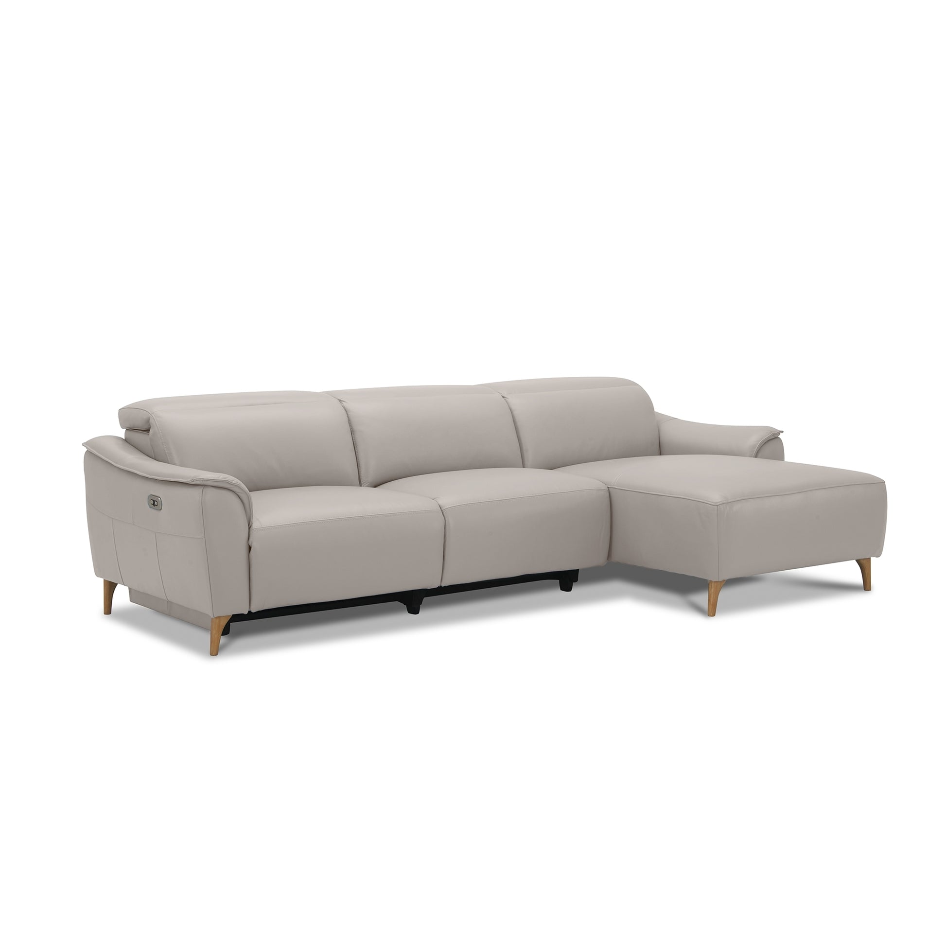 Inala 2 Seater Genuine Leather Sofa Lounge Electric Powered Recliner RHF Chaise Light Grey - Cosy Abode