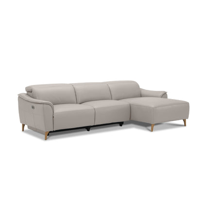 Inala 2 Seater Genuine Leather Sofa Lounge Electric Powered Recliner RHF Chaise Light Grey - Cosy Abode