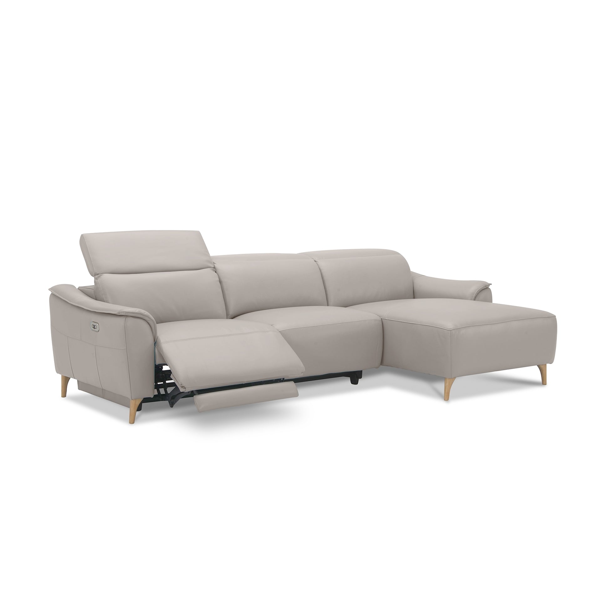 Inala 2 Seater Genuine Leather Sofa Lounge Electric Powered Recliner RHF Chaise Light Grey - Cosy Abode