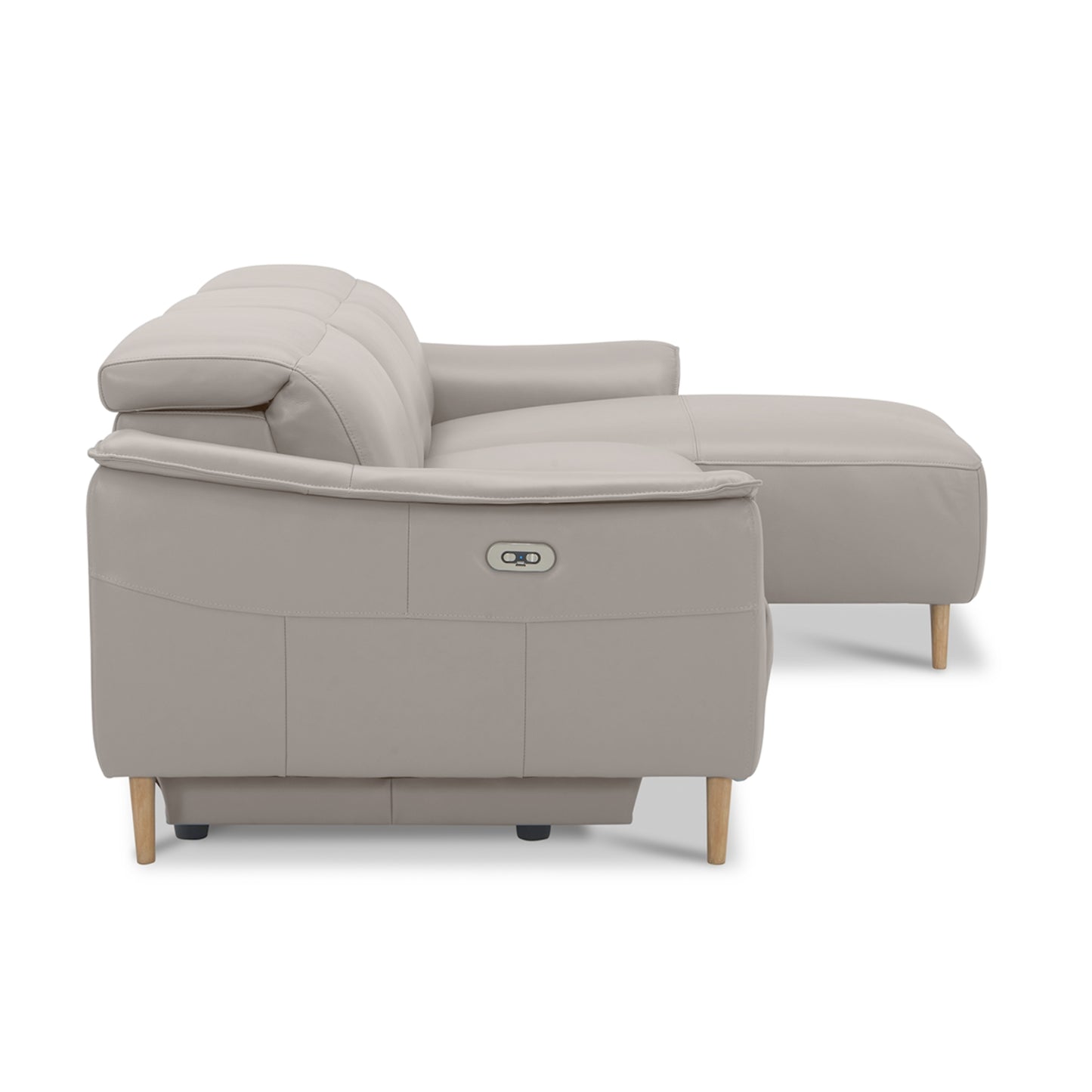 Inala 2 Seater Genuine Leather Sofa Lounge Electric Powered Recliner RHF Chaise Light Grey - Cosy Abode