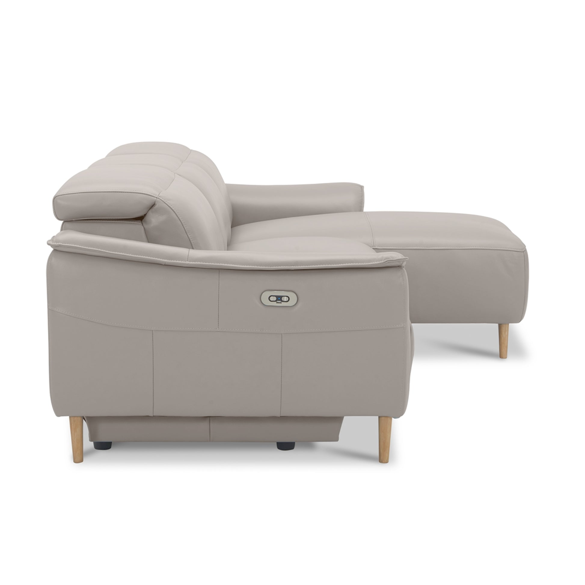 Inala 2 Seater Genuine Leather Sofa Lounge Electric Powered Recliner RHF Chaise Light Grey - Cosy Abode