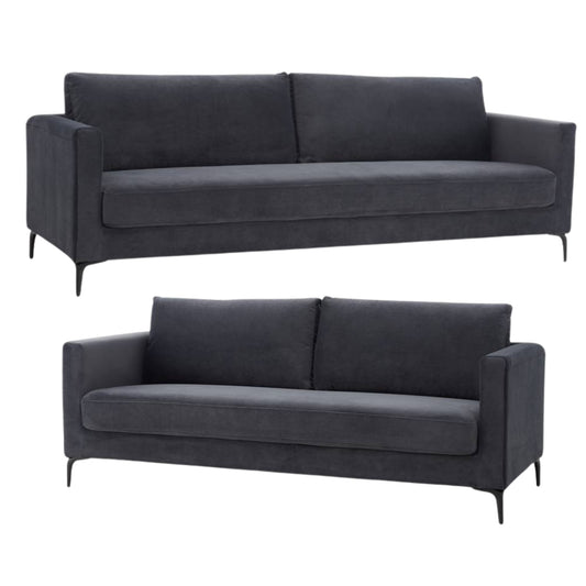 McKinley  3 + 4 Seater Sofa Set Fabric Uplholstered Lounge Couch Charcoal - Cosy Abode
