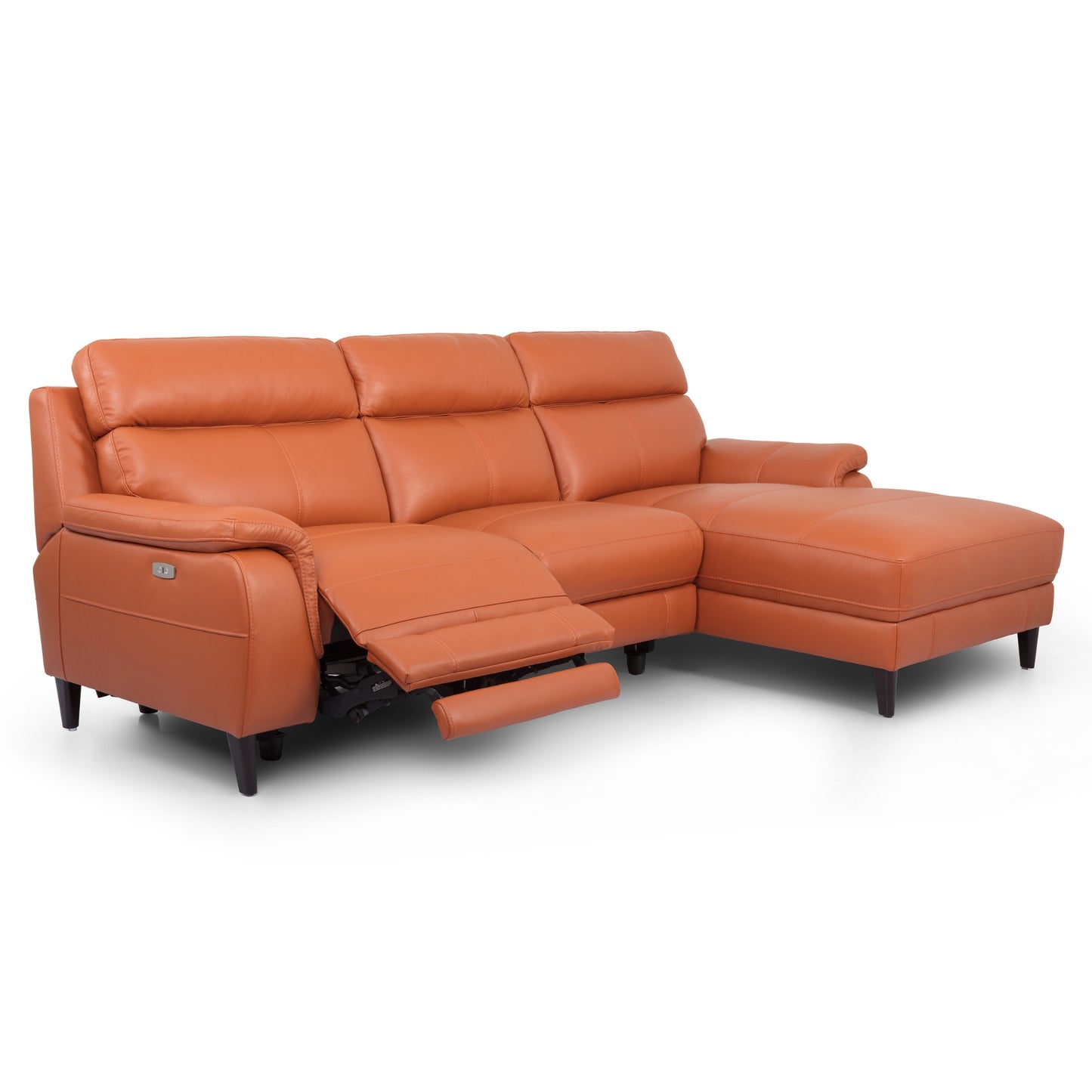 Ella  3 Seater Genuine Leather Sofa Lounge Electric Powered Recliner RHF Chaise Tan - Cosy Abode