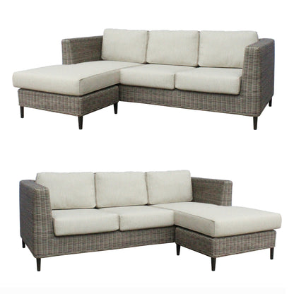 Lara 3 Seater Outdoor Sofa Rattan Reversible Chaise Lounge Light Grey - Cosy Abode