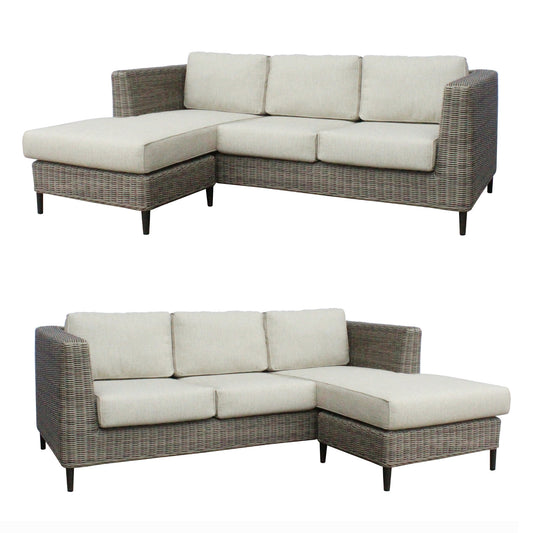 Lara 3 Seater Outdoor Sofa Rattan Reversible Chaise Lounge Light Grey - Cosy Abode