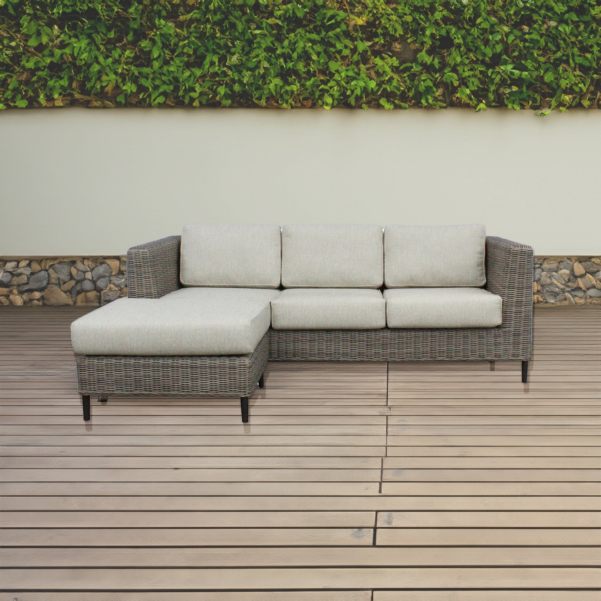 Lara 3 Seater Outdoor Sofa Rattan Reversible Chaise Lounge Light Grey - Cosy Abode