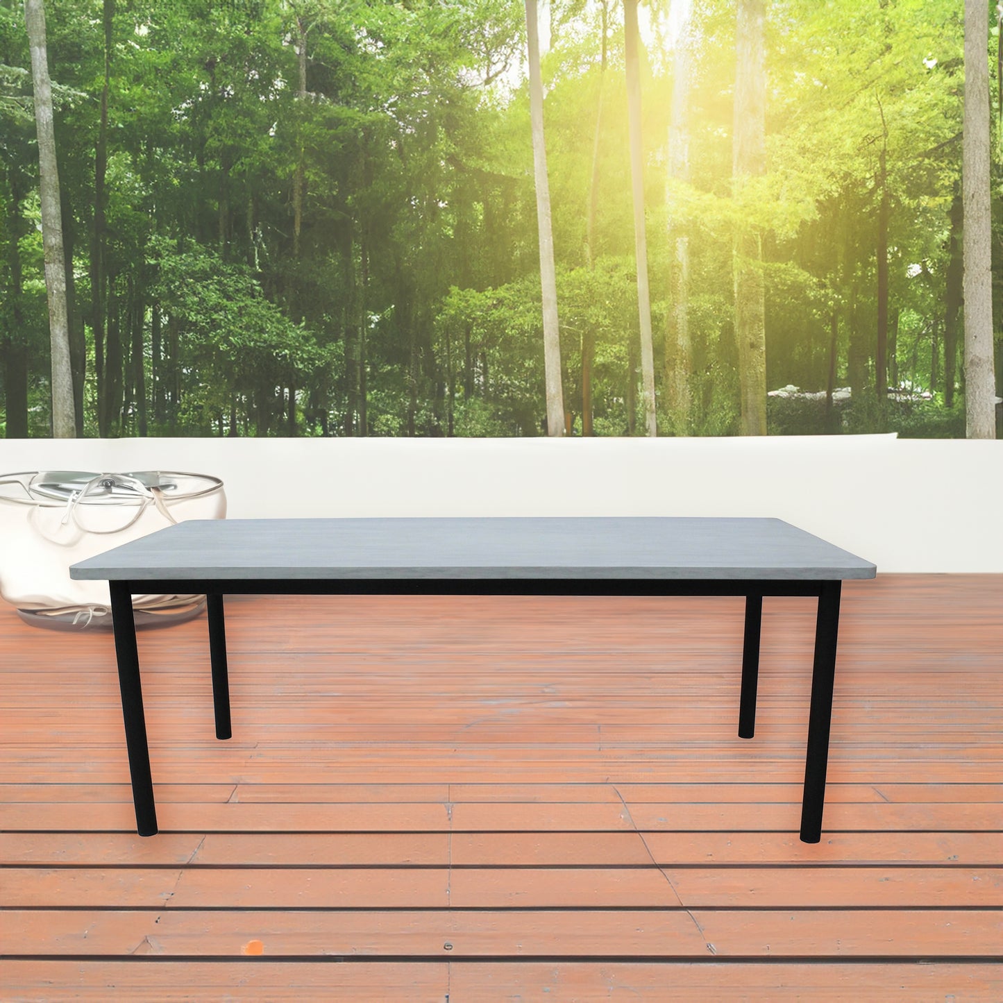 Lara 240cm 8 Seater Outdoor Dining Table Glass Concrete Top - Cosy Abode