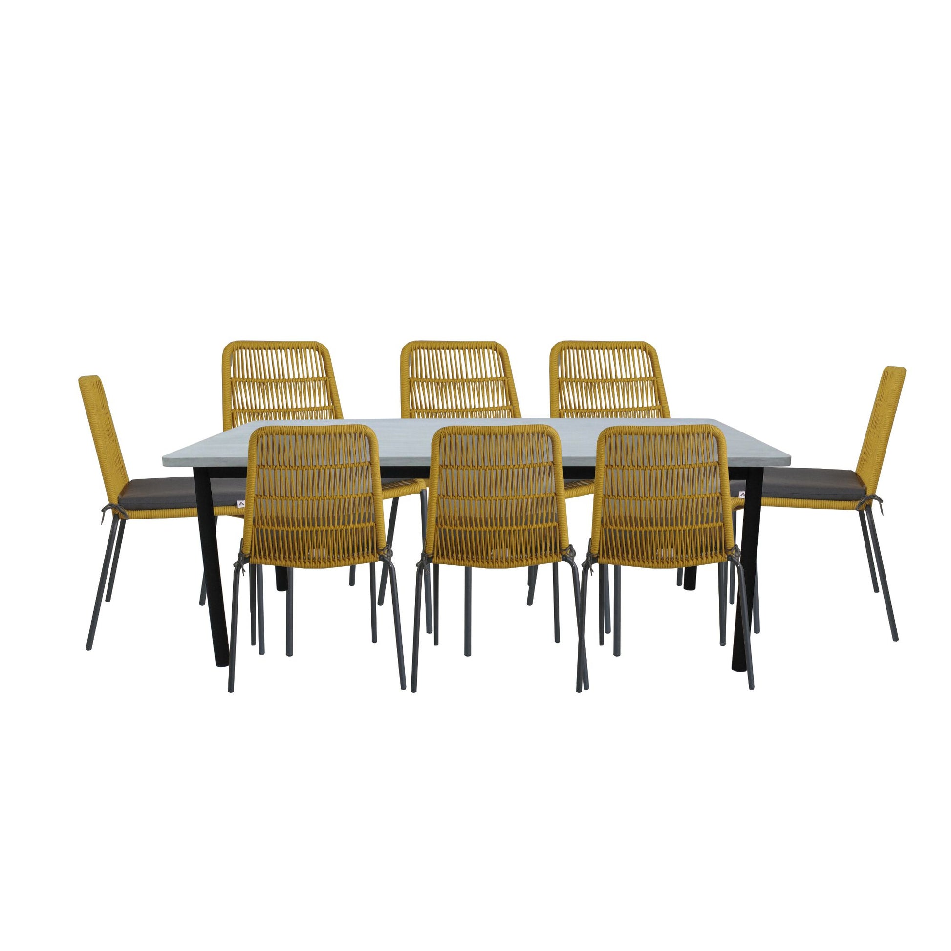 Lara 9pc Set 240cm Outdoor Dining Table 8 Chair Glass Concrete Top - Cosy Abode