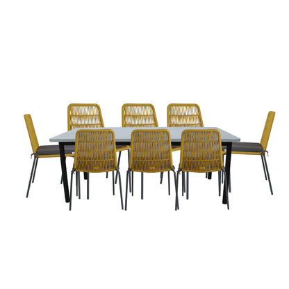 Lara 9pc Set 240cm Outdoor Dining Table 8 Chair Glass Concrete Top - Cosy Abode