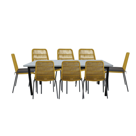 Lara 9pc Set 240cm Outdoor Dining Table 8 Chair Glass Concrete Top - Cosy Abode