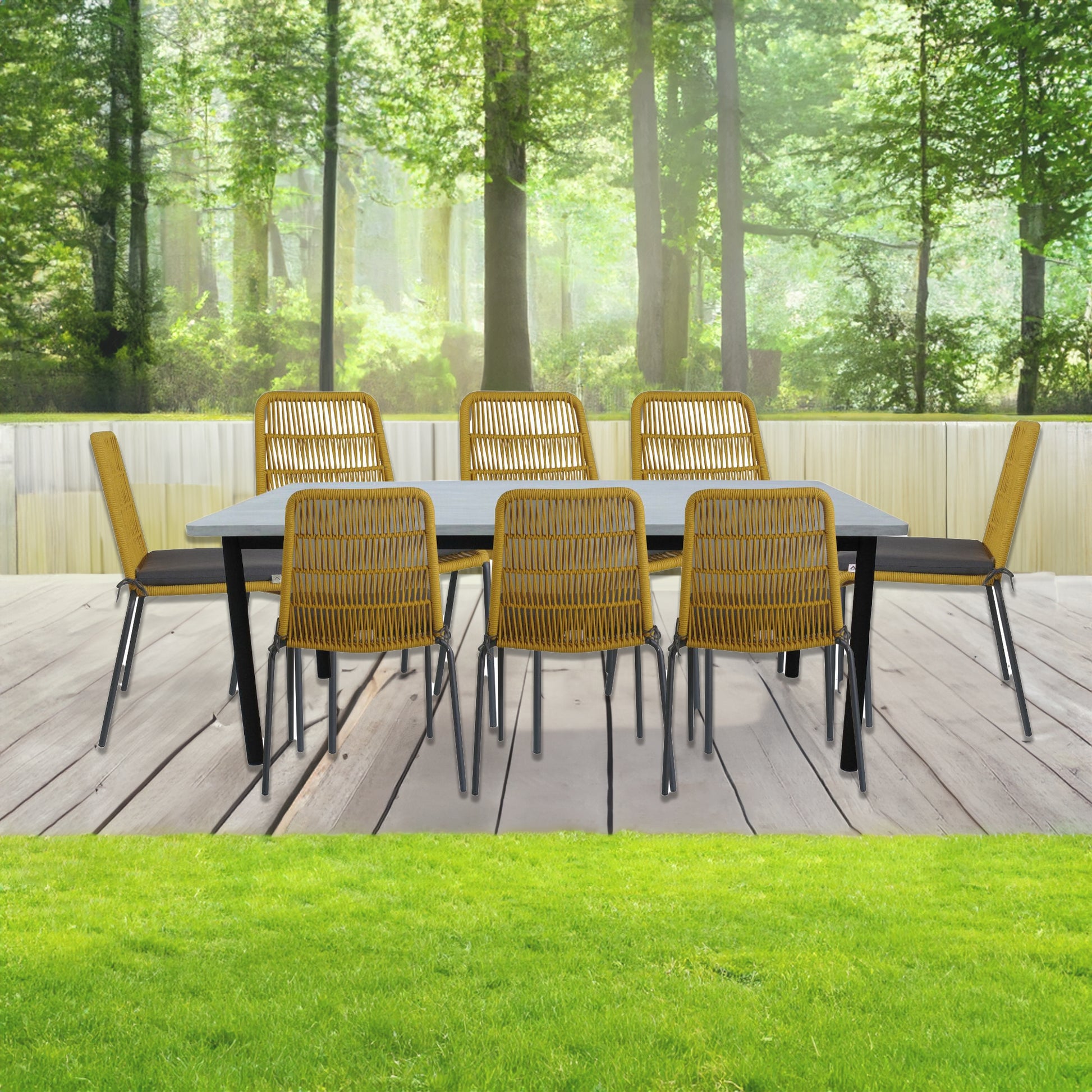 Lara 9pc Set 240cm Outdoor Dining Table 8 Chair Glass Concrete Top - Cosy Abode