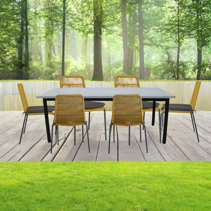 Lara 7pc Set 180cm Outdoor Dining Table 6 Chair Glass Concrete Top - Cosy Abode