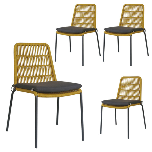 Lara 4pc Set Outdooor Rope Dining Chair Steel Frame Yellow - Cosy Abode
