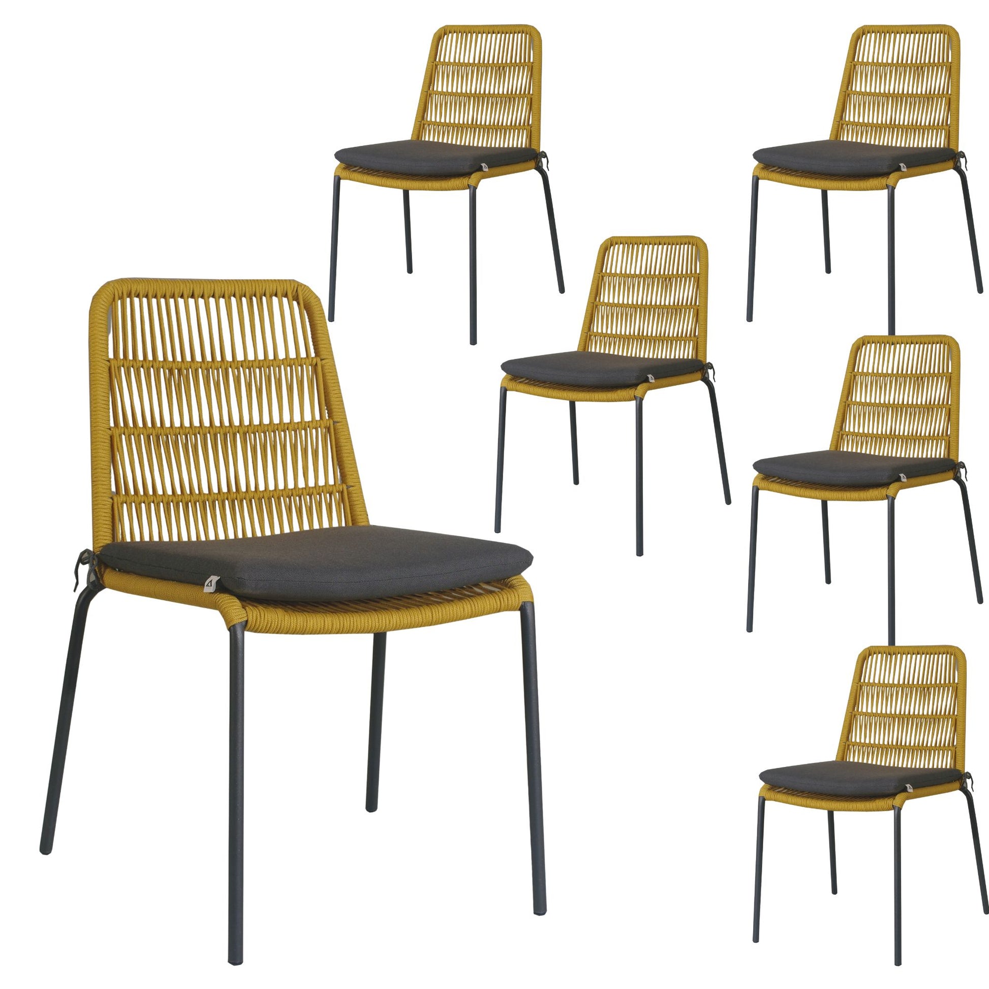 Lara 6pc Set Outdooor Rope Dining Chair Steel Frame Yellow - Cosy Abode