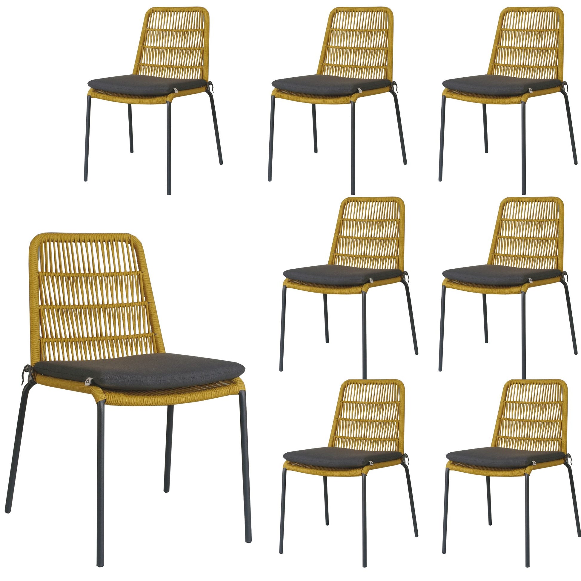 Lara 8pc Set Outdooor Rope Dining Chair Steel Frame Yellow - Cosy Abode