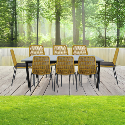 Lara 8pc Set Outdooor Rope Dining Chair Steel Frame Yellow - Cosy Abode