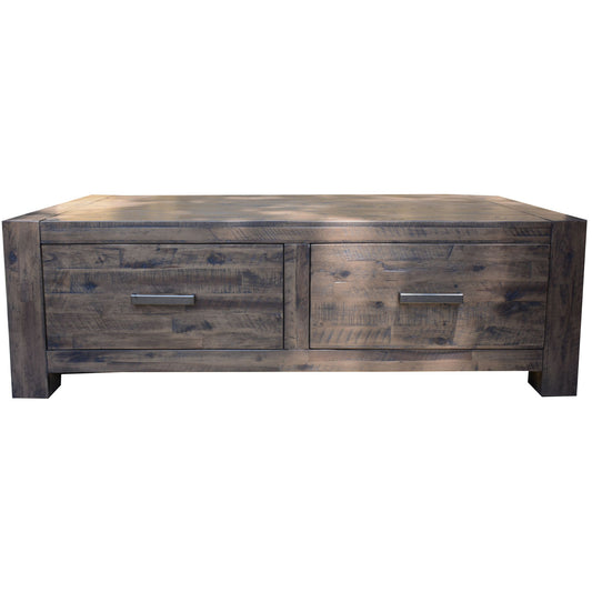 Catmint Coffee Table 127cm 2 Drawer Solid Acacia Wood - Stone Grey - Cosy Abode