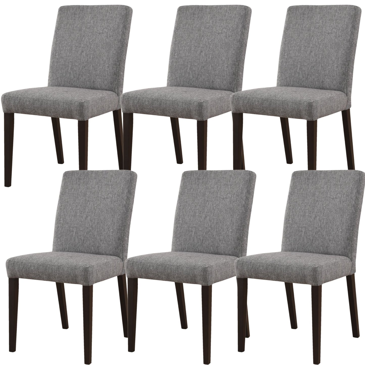 Catmint Dining Chair Set of 6 Fabric Upholstered Solid Acacia Wood - Granite - Cosy Abode
