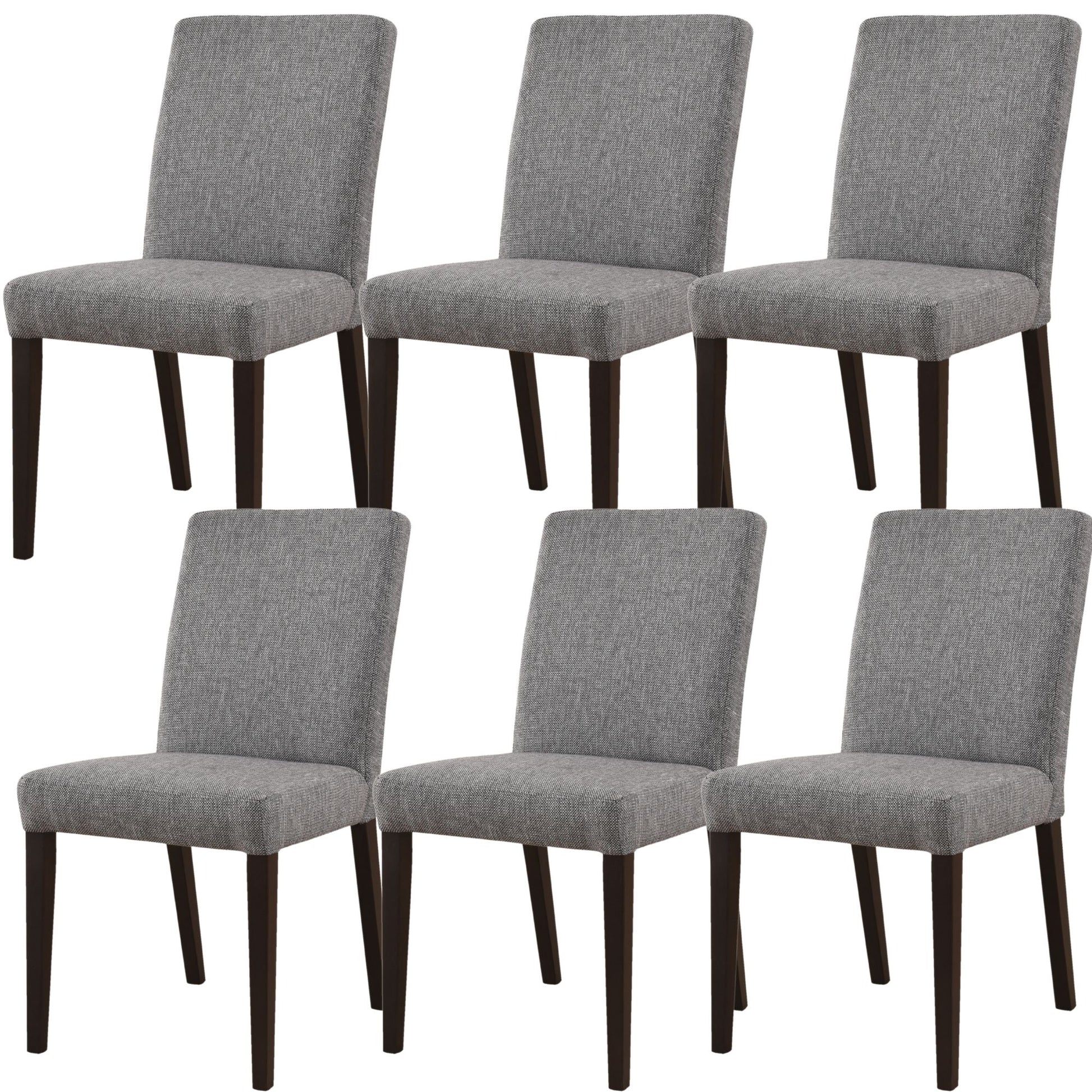 Catmint Dining Chair Set of 6 Fabric Upholstered Solid Acacia Wood - Granite - Cosy Abode