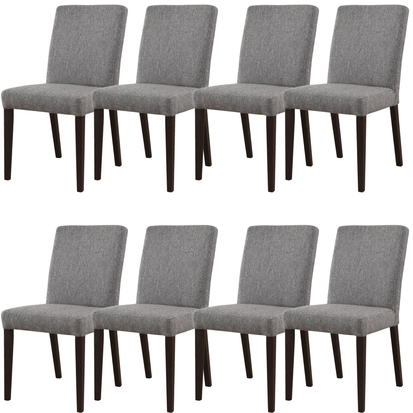 Catmint Dining Chair Set of 8 Fabric Upholstered Solid Acacia Wood - Granite - Cosy Abode