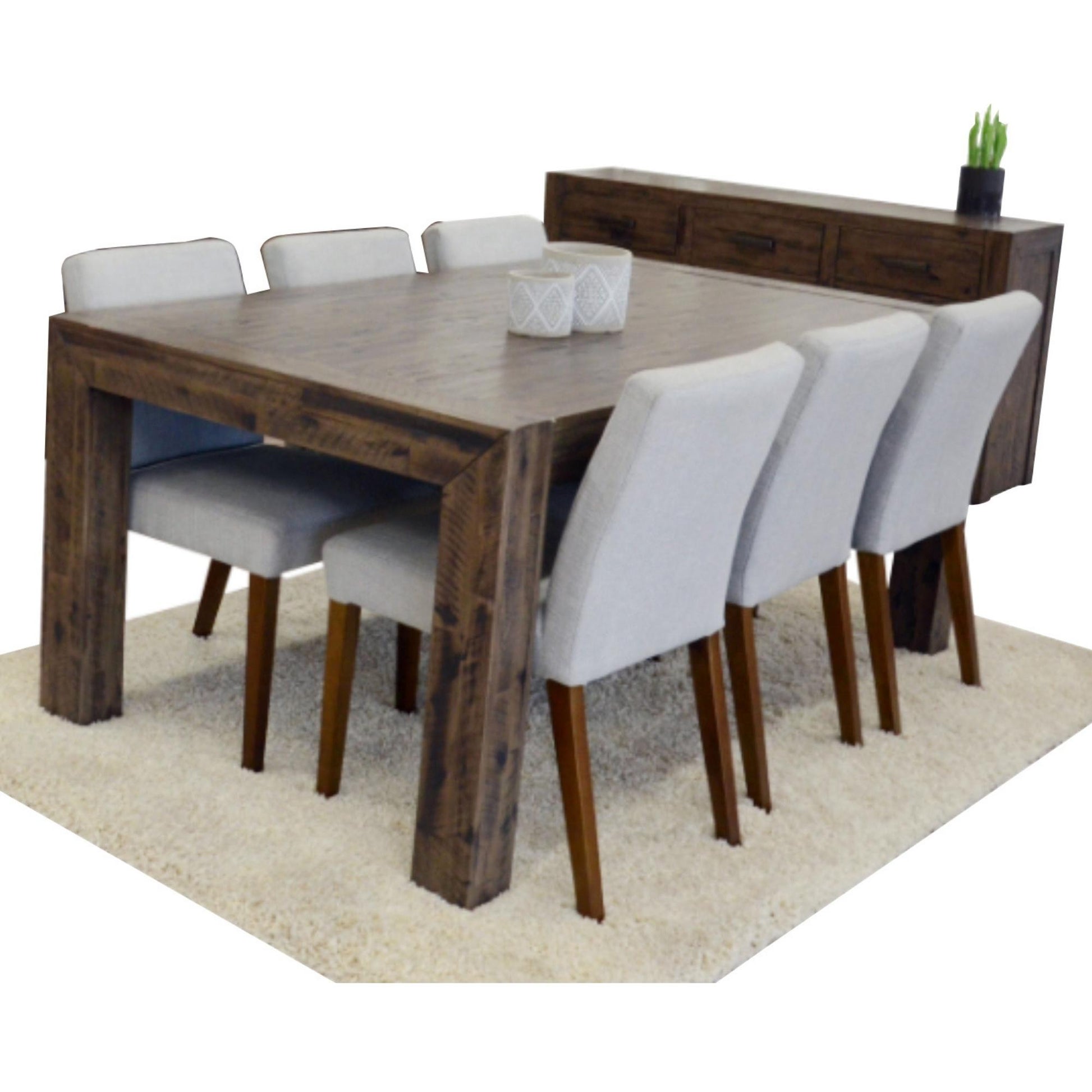 Catmint 7pc Dining Set 180cm Table with 6 Solid Wood Fabric Chair - Cosy Abode