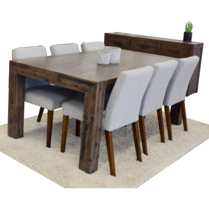 Catmint 7pc Dining Set 180cm Table with 6 Solid Wood Fabric Chair - Cosy Abode