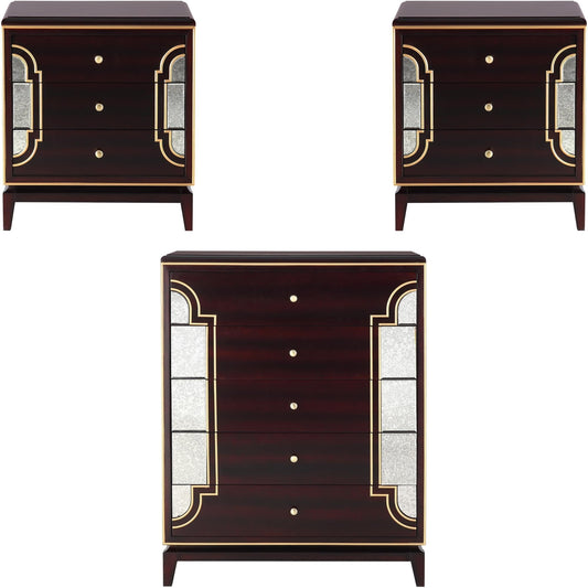 Scarlet Antique 2pc Bedside Table Tallboy Solid Wood Chest of Drawers Nightstand - Cosy Abode