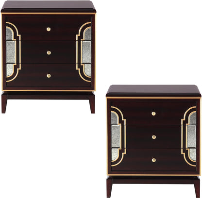 Scarlet Antique 2pc Bedside Table Solid Birch Wood 3 Drawers Cabinet Nightstand - Cosy Abode